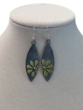 Gold Flower Dangle Earrings with Antiqued Brush Silver Backing